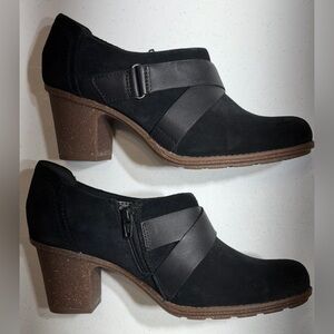 NEW Clarks Collection Black Sashlin Fiona Leather Suede Cushion Womens Booties,9